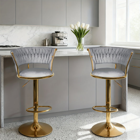Barstoel – Barkruk – Barstoelen – Kruk – Keukenstoel – Set Van 2 – Verstelbare Hoogte – Gouden Metalen Poten