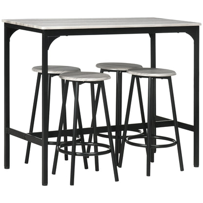 Barset – Bistro Set – Bartafel – Barkrukken – Eettafel – Compact Design – Metaal Frame – Grijs Melamine Tafelblad