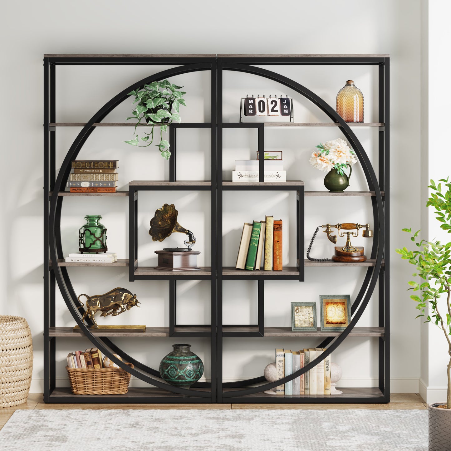 Industriële Vakkenkast – Boekenkast – Opbergkast – Vakkenkast – Plankenkast – 180 cm Hoog – Vintage Grijs Metalen Frame
