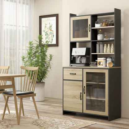 Keukenkast – Buffetkast – Keukenbuffet – Opslagkast – Dressoir – Moderne Design – Verstelbare Plank – Anti-Kantel Systeem – 90x39x177 cm – Zwart/Natuurlijk