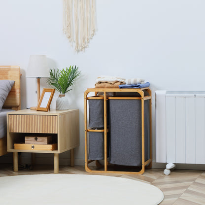 Bamboe Wasmand – Wasbak – Wasbox – Wascontainer – Wasopvang – Natuurlijke Grijze Kleur – 3 Uitneembare Mandjes – Compact & Ventilerend Ontwerp