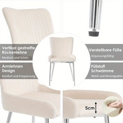 Velvet Stoel – Eetkamerstoel – Lounge Stoel – Woonkamerstoel – Bureau Stoel – Set Van 6 – Zachte Beige Fluweel Bekleding – Stevige Zilverkleurige Metalen Poten