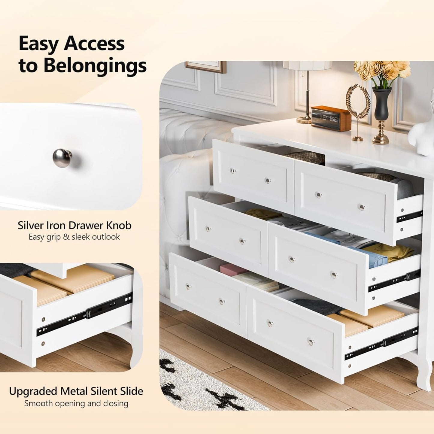 Commode – Ladekast – Dressoir – Kast – Opberger – Witte Commode – 6 Lades – Stevig P2-MDF – Compact 120x40x84 cm