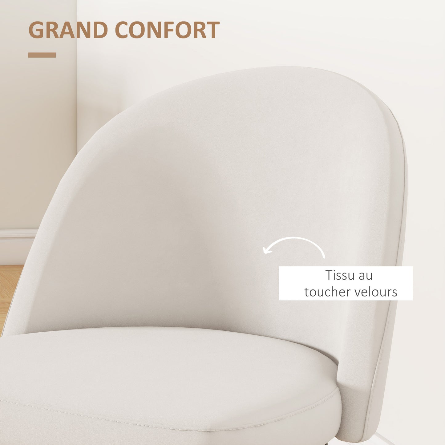 HOMCOM Set of 2 Dining Chairs Scandinavian Velvet Padded Kitchen Chair with Thin Metal Legs, for Living Room, Dining Room, Cream
