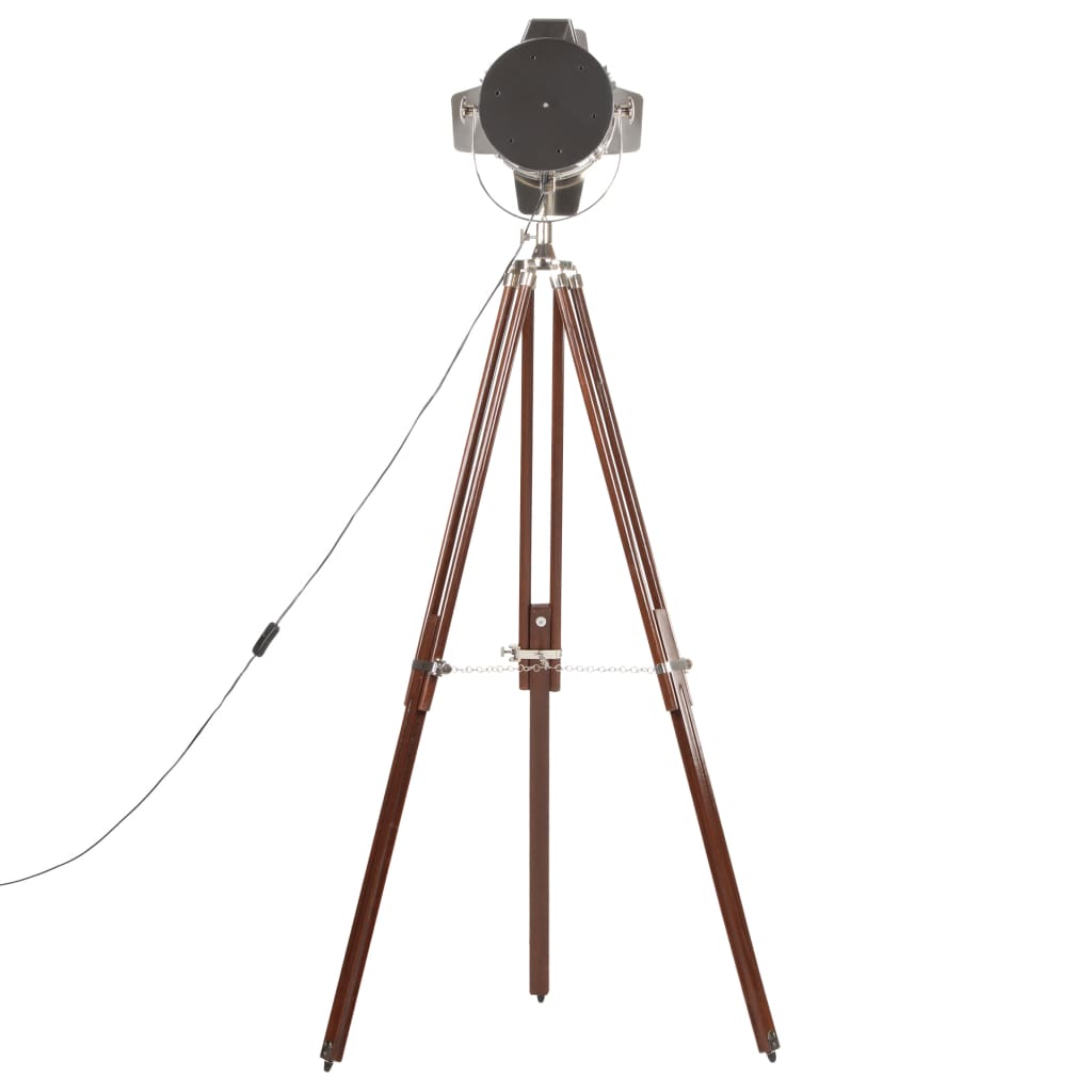 Vloerlamp – Staande Lamp – Retro Lamp – Leeslamp – Vintage Lamp – Bruin – Verstelbare Hoogte 120-180 cm – Mangohouten Driemalige Basis