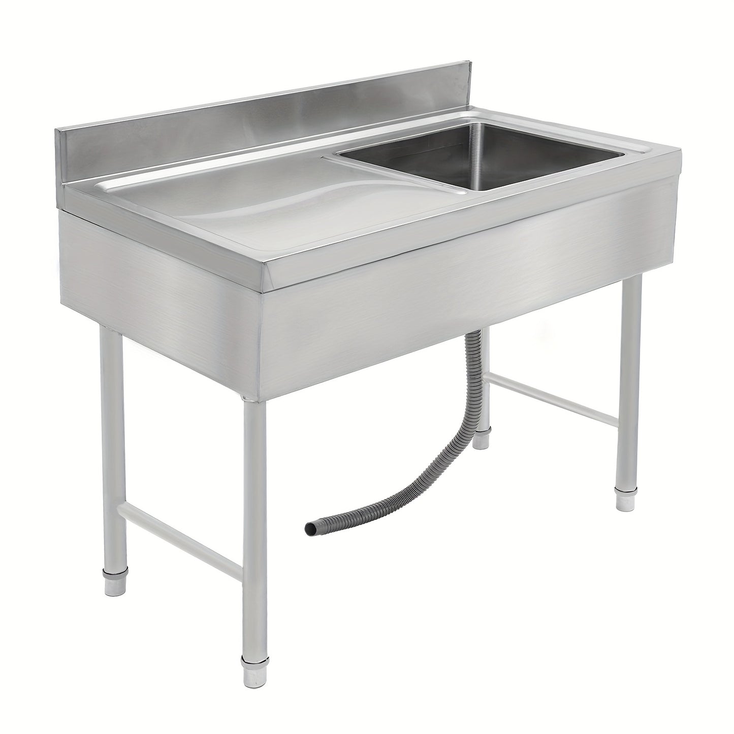Vrijstaande RVS Spoeltafel – Keukentafel – Werktafel – Industriële Wasbak – Spoelbak – Roestvrij Staal – Verstelbare Poten – Ingebouwde Afvoer 11 cm