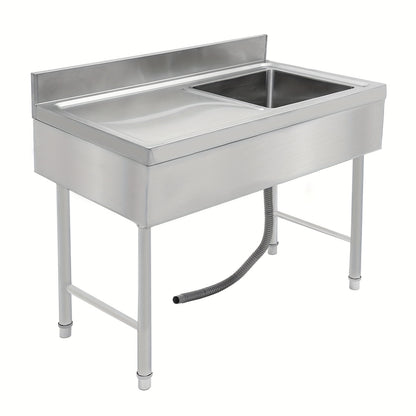 Vrijstaande RVS Spoeltafel – Keukentafel – Werktafel – Industriële Wasbak – Spoelbak – Roestvrij Staal – Verstelbare Poten – Ingebouwde Afvoer 11 cm