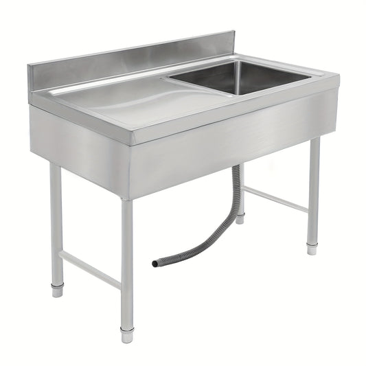 Vrijstaande RVS Spoeltafel – Keukentafel – Werktafel – Industriële Wasbak – Spoelbak – Roestvrij Staal – Verstelbare Poten – Ingebouwde Afvoer 11 cm