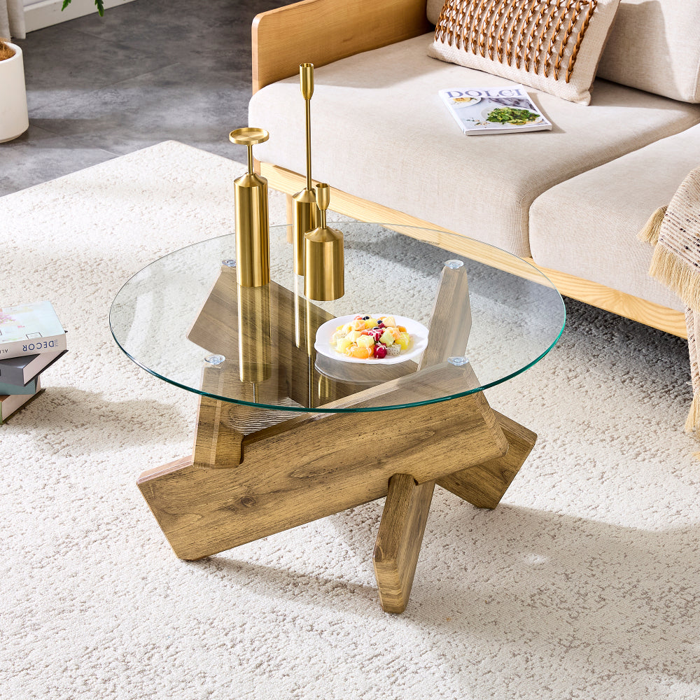 A Circular Glass Coffee Table | Sleek and Contemporary, Seamlessly Complements Diverse Interior Styles, Multifunctional, Modern Style, Assembled