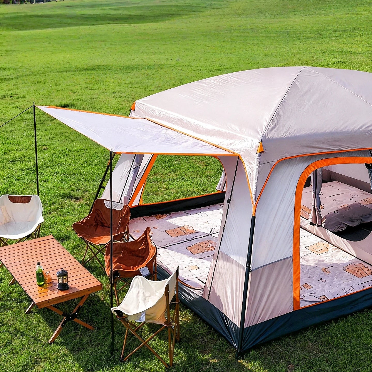 4-12 Person Large Family Luxury Camping Tent with Spacious Oval Plan, All-Season Heavy-Duty Outdoor Tent Suitable for Camping,, Glamping - Easy Setup & Durable Frame