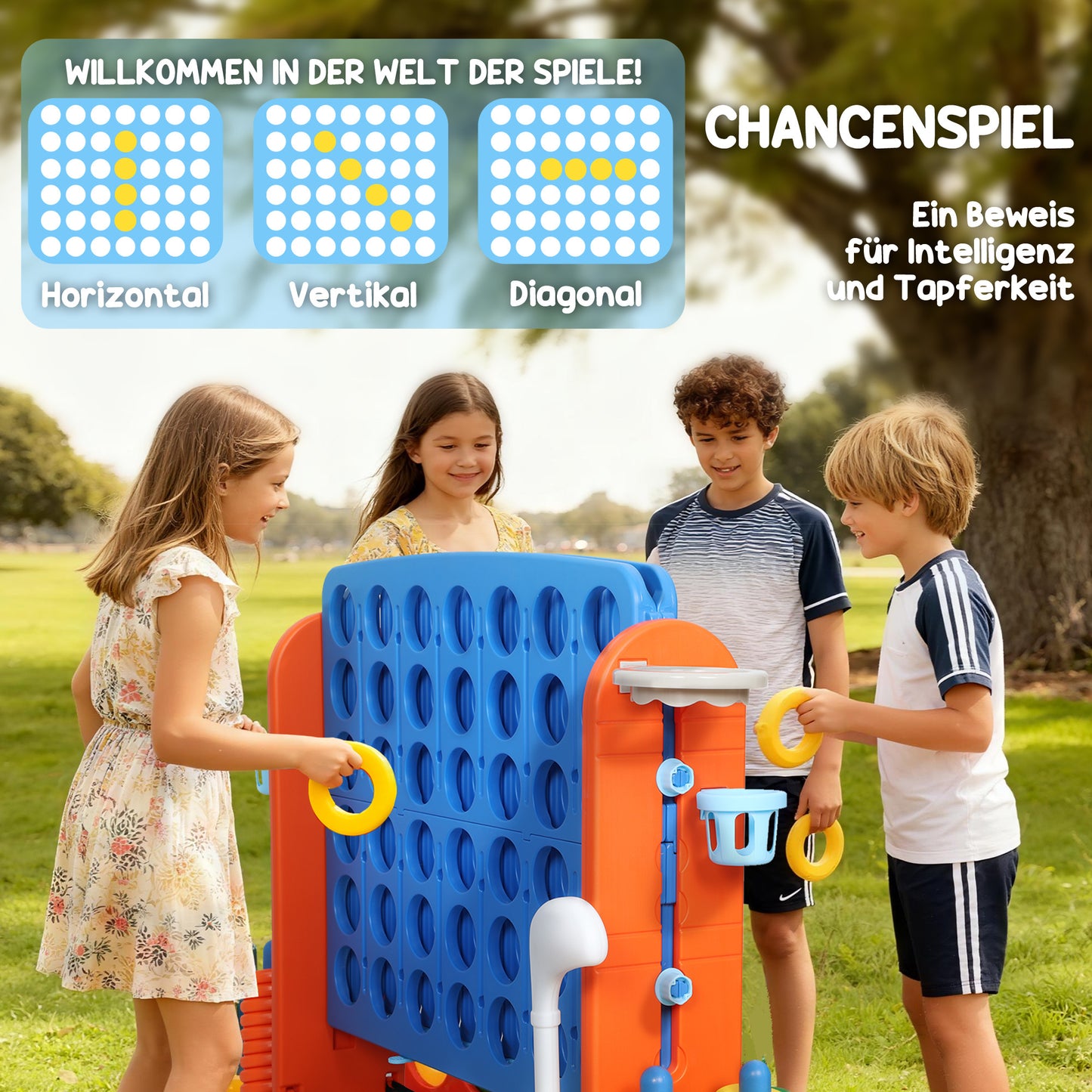 Vier op een rij – Connect Four – Strategiespel – Bordspel – Reisspel – Verstelbare Hoogte – Stevig Plastic – Multicolor