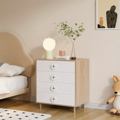 Nachtkastje – Ladekast – Slaapkamerkast – Opbergkast – Bijzettafel – Wit – 4 Lades – Bamboe – 80x54x90 cm – Compact – Duurzaam