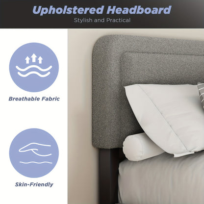 Contemporary Bed Frame with a Gray Sherpa Fleece Headboard, Single Size 90×200Cm, Featuring a Soft Fabric Design And a Detachable Backrest.
