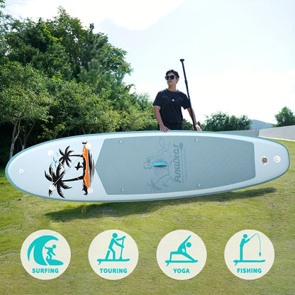 Paddleboard – Sup Board – Stand Up Paddle – Surfplank – Watersportboard – Lichtblauw Coconut Wave Design – 335x84x15 cm – Schokbestendig & Stabiel