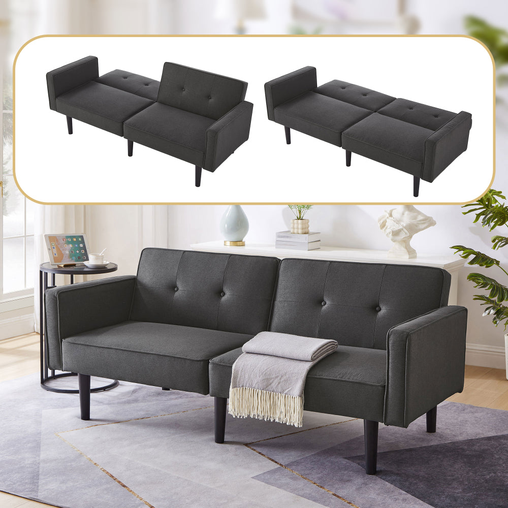 Versatile Adjustable Sofa Bed, Double Couch, Independently Movable Double Backrest with Sleeping Feature, Cotton-Linen Blend Fabric, High-Density Foam Padding