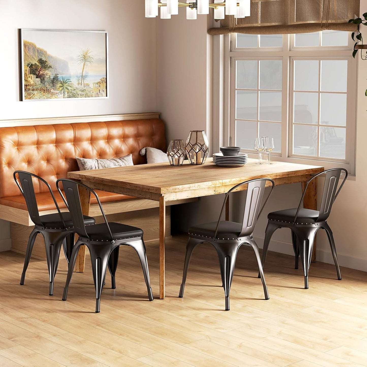 Stapelbare stoel – eetkamerstoel – bistrostoel – keukenstoel – caféstoel – Metalen frame – PU-leer kussen