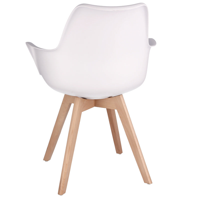 Witte Stoel – Eetkamerstoel – Kuipstoel – Fauteuil – Designstoel – Beukenhouten Poten – Ecologisch Leren Zitkussen