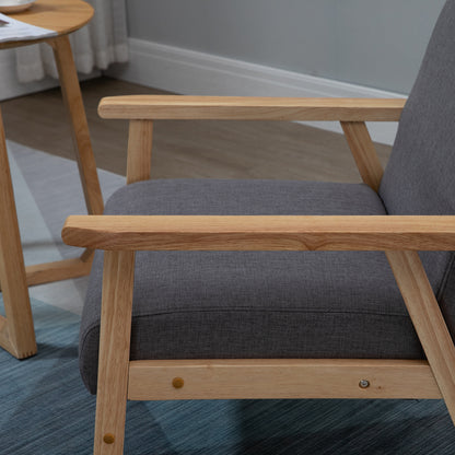 Stoel – Accentstoel – Fauteuil – Zithoekstoel – Lounge Stoel – Scandinavisch Design – Massief Houten Frame – Linnenlook Grijs – 64x70x72 cm