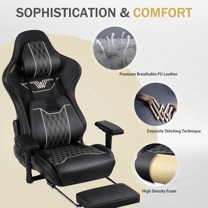 Gamingstoel – Bureaustoel – Ergonomische Stoel – Gaming Chair – Kunstleren Bekleding – 4D Armleuningen – 180° Kantelfunctie - Grijs