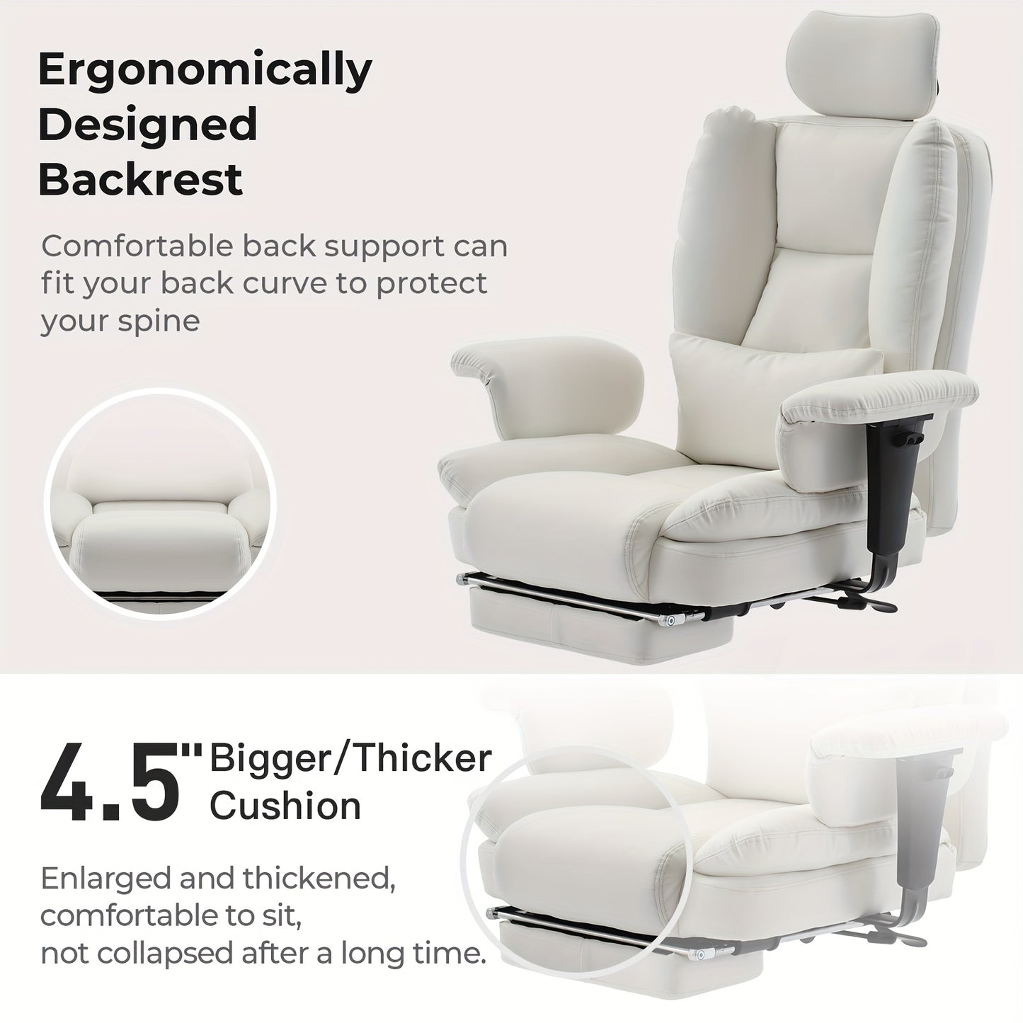 Bureaustoel – Ergonomische Stoel – Kantoorstoel – Draaistoel – Verstelbare Bureaustoel – Memory Foam Kussen – Stevig Metalen Frame – Wit
