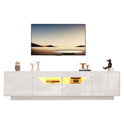 Modern White Freestanding TV Stand with 2 Drawers & 2 Cabinets, TV Board & Storage Shelf - Heavy-Duty Metal Construction, Minimalist Media Console for 75-Inch TVs, Space-Saving Low-Profile Design, Compatible with Large TVs up