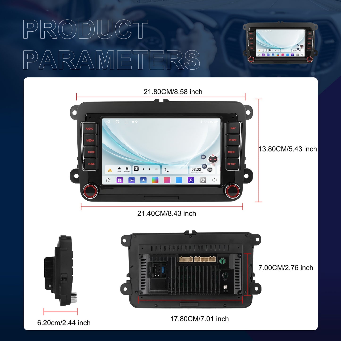 Android 15 Autoradio – Android Multimediasysteem – 7 Inch Touchscreen – Inbouw Radio – Auto Headunit – Draadloos CarPlay & Android Auto – GPS Navigatie & FM RDS – 2GB RAM 64GB Opslag