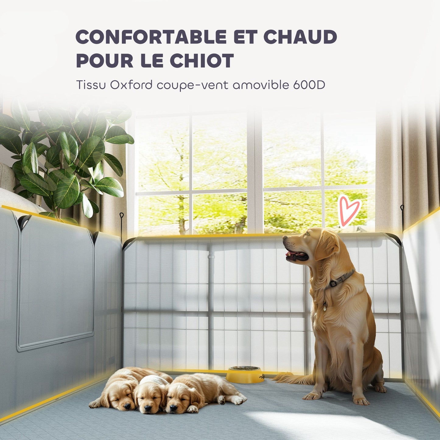 Werpkist Hond – Puppyren – Hondenren – Hondenbox – Puppybox – Stalen Constructie – Afneembare 600D Oxford Stof – Wasbare Waterdichte Mat – Vergrendelbare Deur – 122x122x60 cm – Zwart