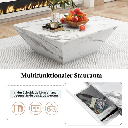 Salontafel – Koffietafel – Bijzettafel – Woonkamertafel – Tafel – Drumvorm – Witte Marmerfineer – 70x70x37 cm