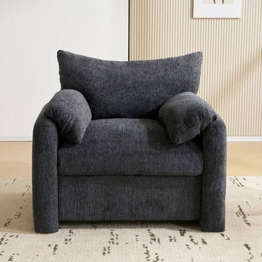 Fauteuil – Lounge Chair – Zetel – Clubstoel – Relaxstoel – Oversized Chenille Fauteuil Grijs – Modern Design – Zachte Comfortabele Bekleding