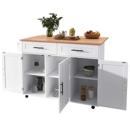 Keukeneiland – Keukentrolley – Keukenkast – Serveerwagen – Keukenwagen – Verplaatsbaar met Opvouwbaar Werkblad – Duurzaam Niet-Houten Materiaal – 129x46x91,5 cm