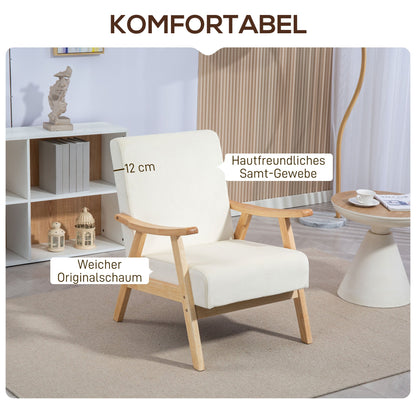 Fauteuil – Zitzak – Loungestoel – Relaxstoel – Draaifauteuil – Gestoffeerd – Schuimvulling – Rubberen Houten Frame – Crèmewit