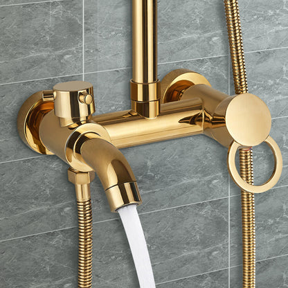 CNCEST Luxury Golden Shower Set with Handheld Spray & 20cm Rain Shower Head - Adjustable Height 31.5-46 Inch Wall-Mounted Brass & Stainless Steel Bathroom Faucet System, Modern Circular Design for Home & Hotel Bathrooms, Comp