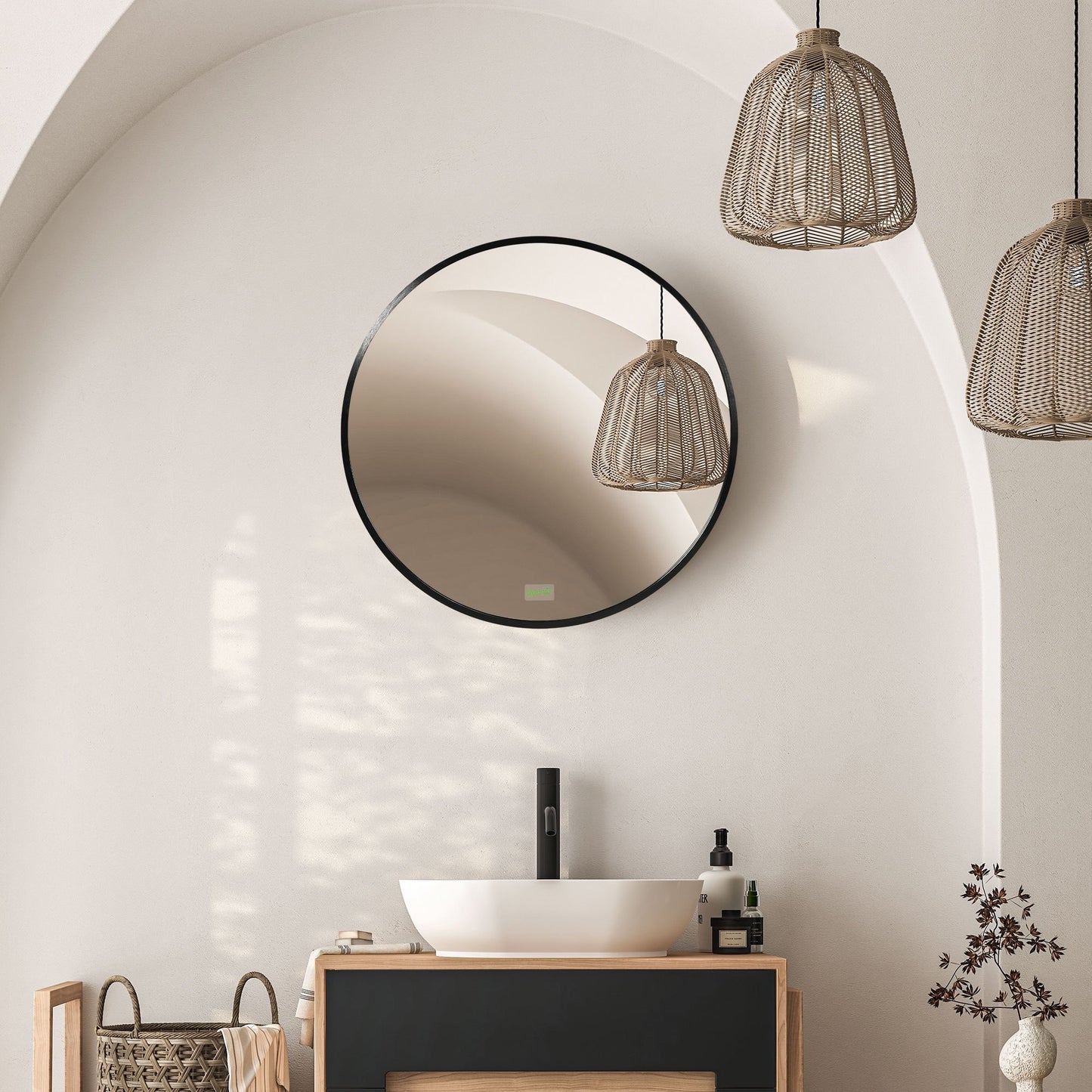 Ronde Wandspiegel – Spiegel, Wandspiegel, Badkamerspiegel, Slaapkamerspiegel – Zwart Metalen Frame – Ø50 cm – Duurzaam & Eenvoudig Te Bevestigen