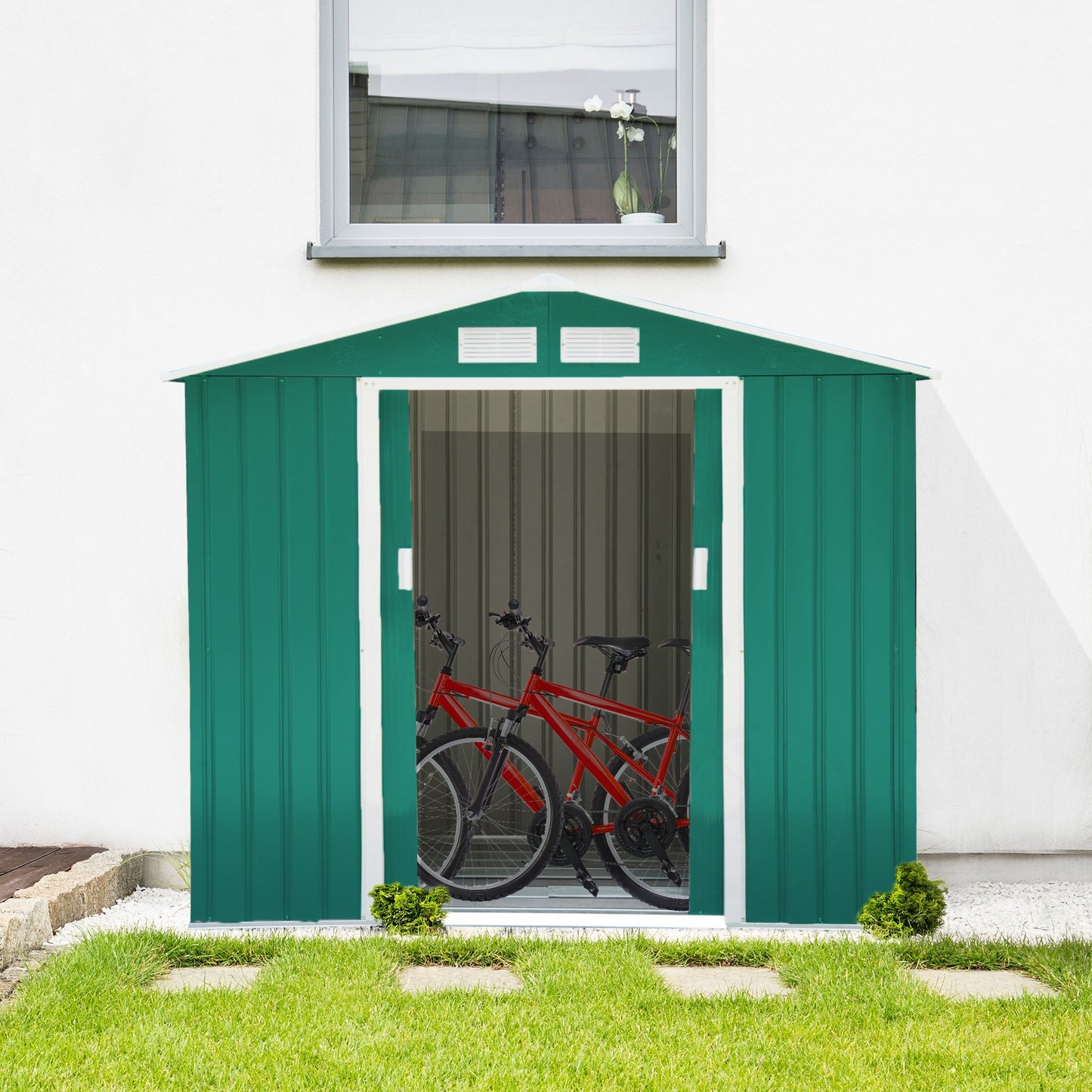 Tuinhuisje – Tuinschuur – Gereedschapsschuur – Tuinkast – Berging – Gegalvaniseerd Staal – 2,42 m² Opbergruimte – Dubbele Deuren met Hangslot