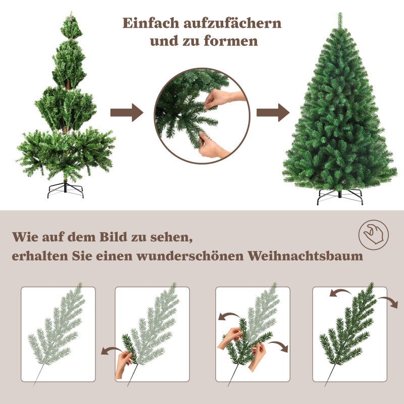 Kunstkerstboom – Nepkerstboom – Kerstboom Kunst – Sierboom – Groene Kerstboom – 210 cm Hoog – 1050 Dichte PVC Takken – Metalen Voet – Eenvoudige Montage