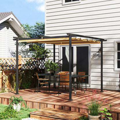 3x3m Garden Pergola with Adjustable Roof - Metal Frame, UPF30+ Sun Protection, Beige, Ideal for Veranda & Terrace, Outdoor Furniture, Patio Accessories