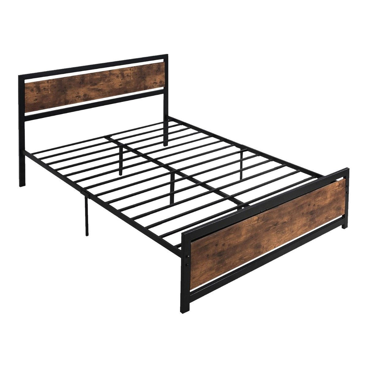 Bedframe – Tweepersoonsbed – Metalen Bed – Houten Bed – Industrieel Bed – Stevig Metaal & Hardhout – Opbergruimte Onder Bed – Afmeting 162x195 cm