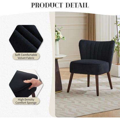 Mid-Century Loungezetel – Fauteuil – Accentstoel – Relaxstoel – Wingback Stoel – Zwart Katoenfluweel – Verstelbare Hardhouten Poten