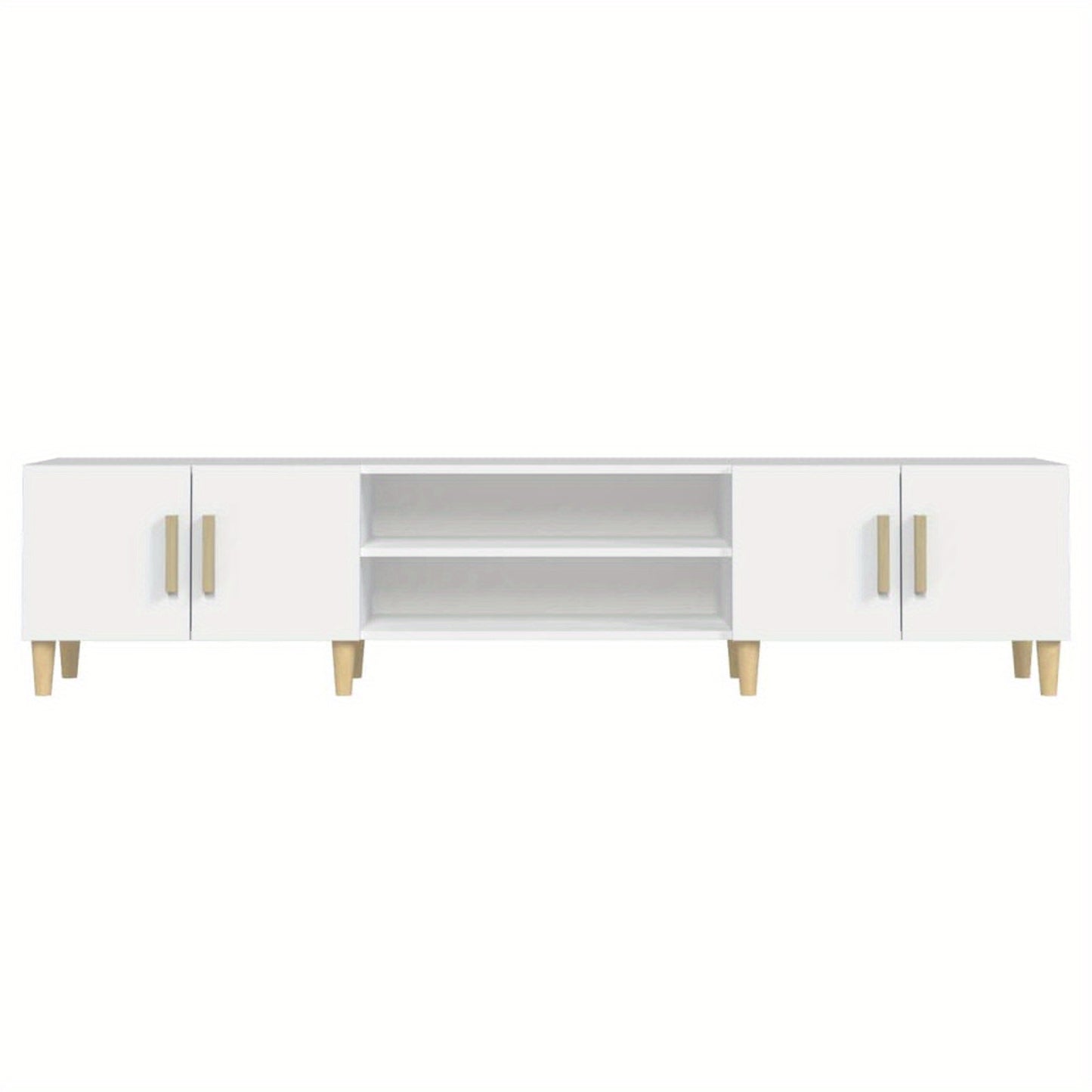 TV Meubel – TV Kast – TV Meubelkast – TV Dressoir – Tv Meubel Wit – Massief Eucalyptus Hout – 180x31,5x40 cm – Minimalistisch Design Met Deuren En Planken