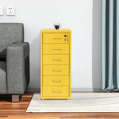 Ladekast Kantoor – Ladeblok Bureau – Opbergkast Schuifladen – Archiefkast Metal – 6 Lades Met Slot – Compact 28x41x69 cm – Koudgewalst Staal Met Wielen
