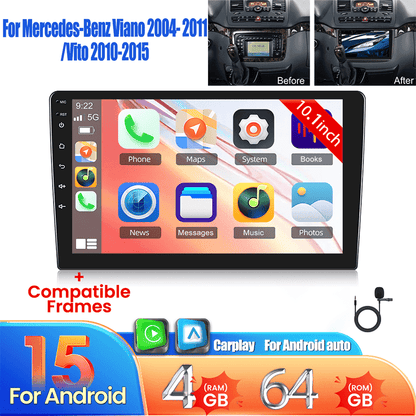 Android 15 Car Stereo – Autoradio – Multimedia Systeem – Navigatie – Touchscreen – 10,1 Inch – Draadloze CarPlay & Android Auto – Canbus Box – Plug & Play – GPS/FM Radio – 4GB RAM 64GB Opslag