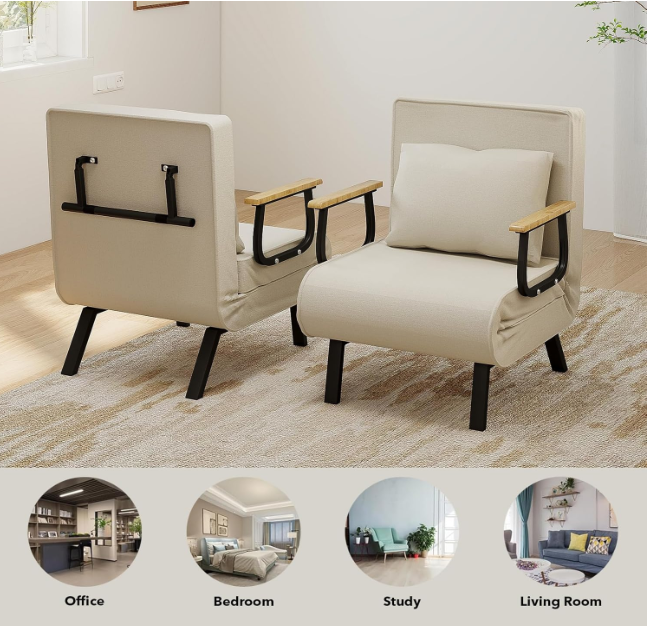 Loungestoel – Zetel – Fauteuil – Relaxstoel – Stoel – Verstelbare Rugleuning – Memory Foam Vulling – Apricot Katoen-Linnen Mix