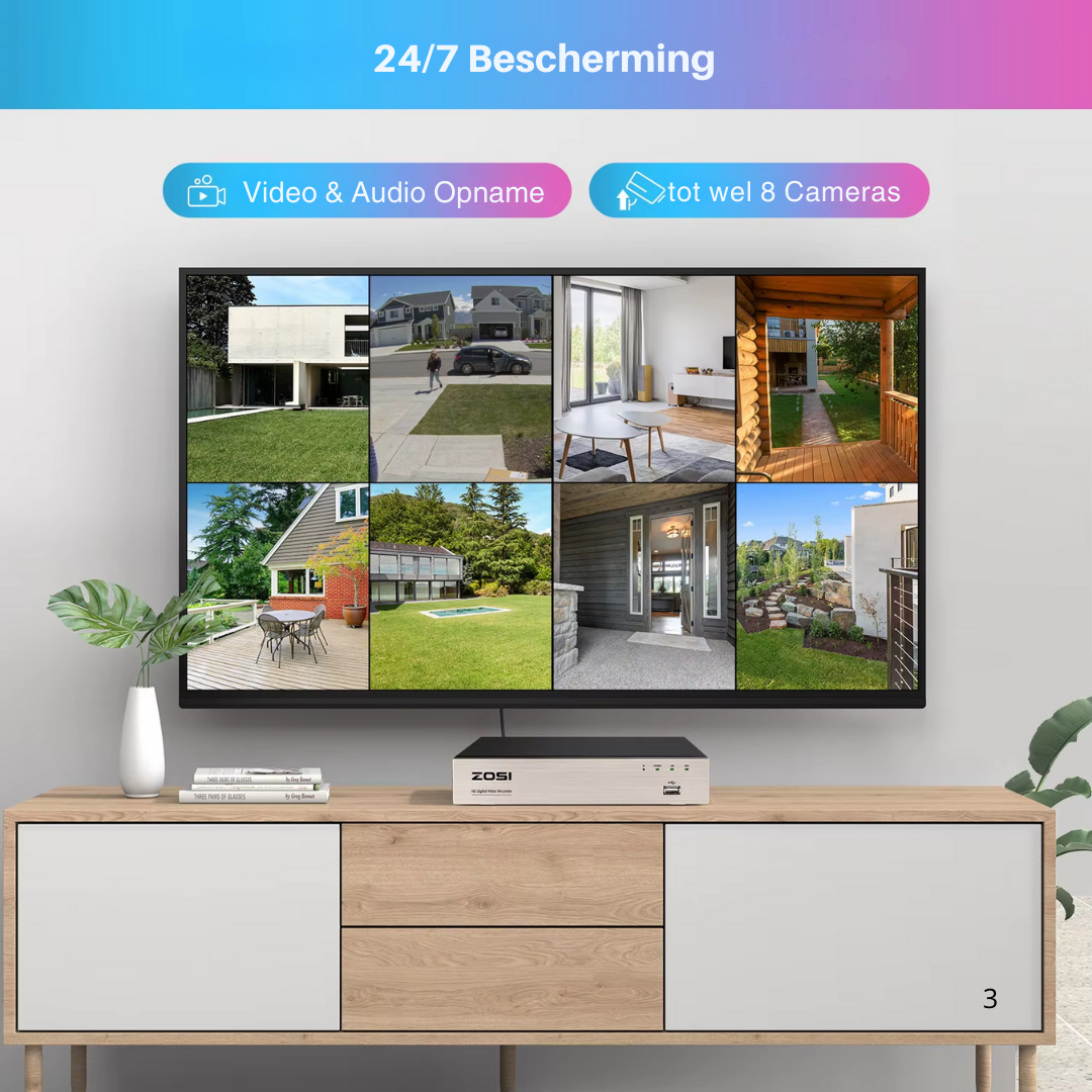 Zosi - C225 - Security Camera System - H.265+ 8CH 5MP - Indoor/Outdoor - Surveillance Camera - Security Camera - Security Camera System - 4 Pieces - White