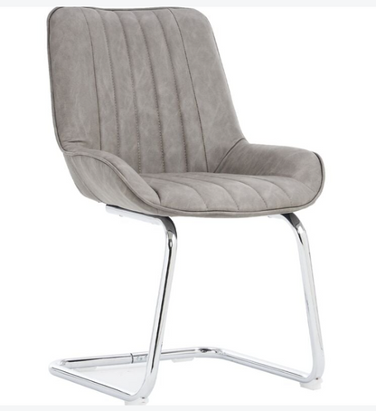 Eetkamerstoel – Keukenstoel – Woonkamerstoel – Stoel Met Armleuning – Kunstleren Stoel Grijs – Set Van 2 – Stevig Metalen Frame – Comfortabele Foam Vulling
