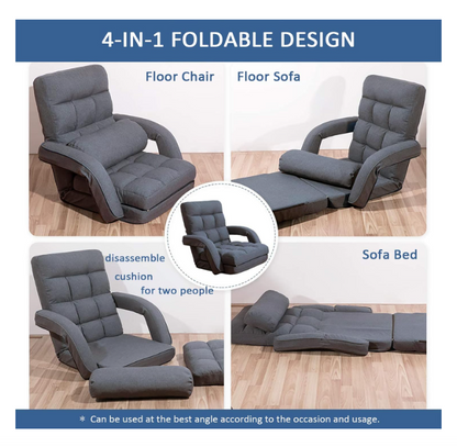 Vloerstuhl – Vloerstoel – Zitstoel – Relaxstoel – Fauteuil – Verstelbaar in 5 Posities – Ademend Stof & Stevig Metaal