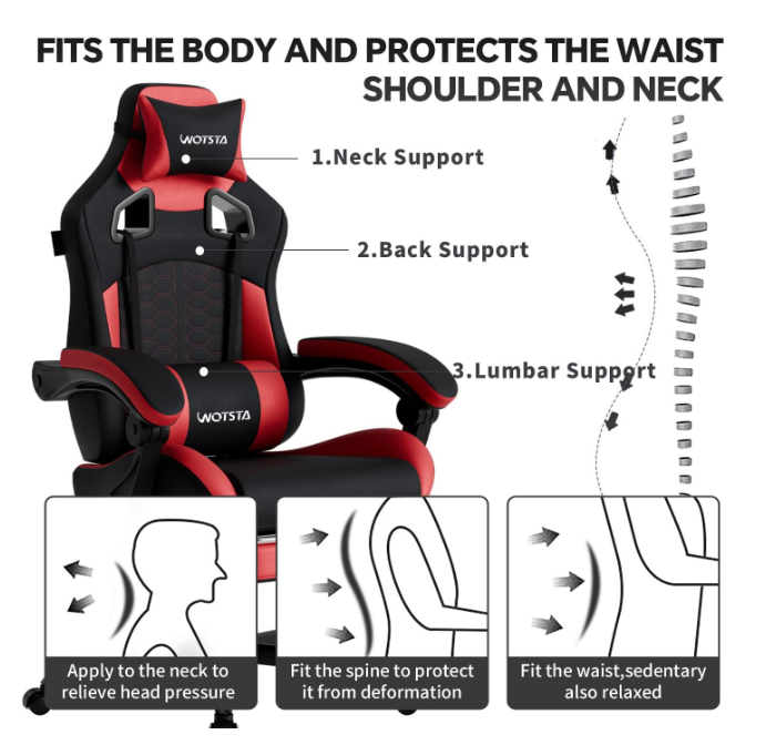 Gamingstoel – Gamestoel – Gaming Chair – Game Stoel – Bureaustoel – Ergonomisch Design – Verstelbare Voetensteun – PU Lederen Bekleding – Max Belastbaarheid 150 kg