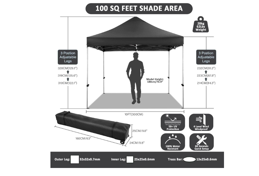 Partytent – Paviljoen – Feesttent – Tuintent – Opvouwbare Tent – 3,05x3,05 m – 4 Zijwanden & Draagtas Met Wieltjes