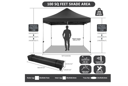 Partytent – Paviljoen – Feesttent – Tuintent – Opvouwbare Tent – 3,05x3,05 m – 4 Zijwanden & Draagtas Met Wieltjes