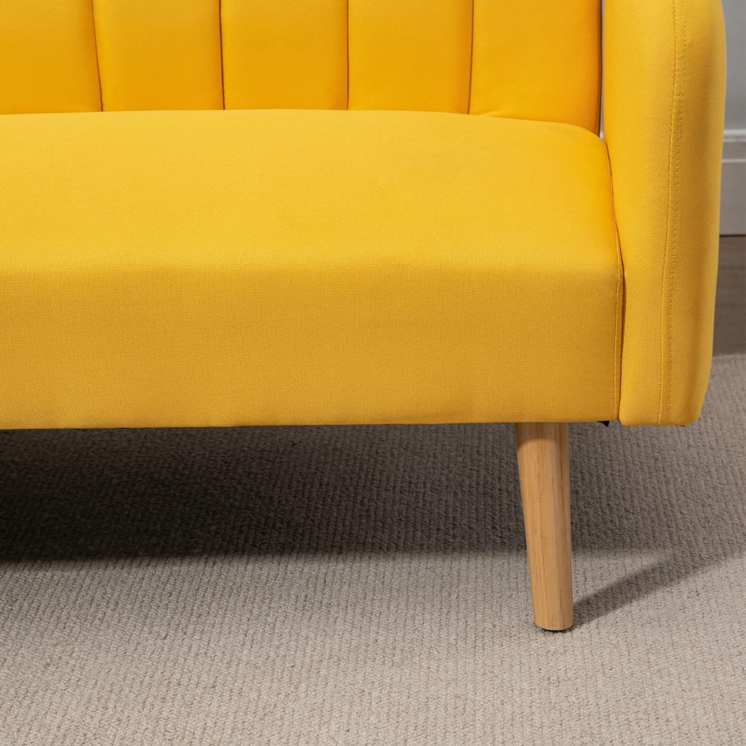 Slaapbank 2-Zits – Verstelbare Sofa Bed met Split-Back Functie – Comfortabele Logeerbed voor Woonkamer - Logeerkamer of Studentenkamer – 173x75x73 cm – Moderne Stijl - Geel