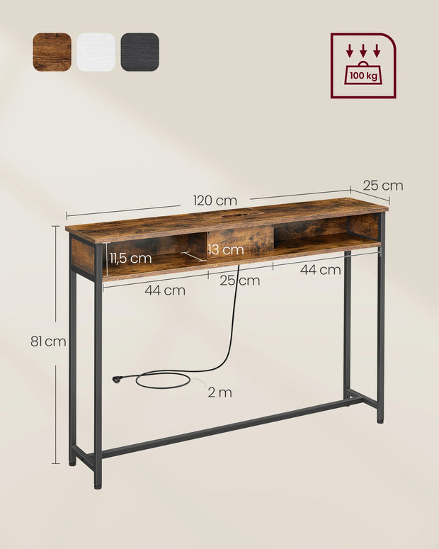 Bijzettafels - Console tafel - Entree tafel - Smal - Hout - Staal - 25 cm x 120 cm x 81 cm - Bruin